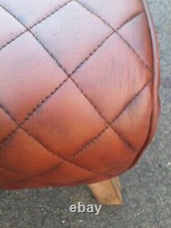 XL Vintage Stitched Leather Saddle Pommel Horse Stool Footstool Seat 120cm
