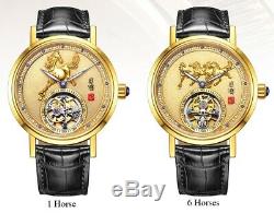 Xu Beihong Seagull TOURBILLON Mens HandWind Watch Mechanical GOLD pl 63 DIAMONDS