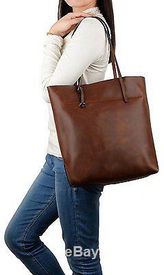 YALUXE Womens Vintage Style Crazy Horse Leather Work Tote Shoulder Bag UPGRADED