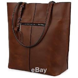 YALUXE Womens Vintage Style Crazy Horse Leather Work Tote Shoulder Bag UPGRADED