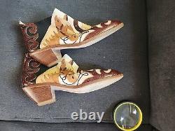 ZALO Vintage Leather Horse Boots WomensShoes Brown Beige Size 8 M Made In Spain