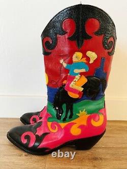 Zalo Cowgirl Boots Vtg 80's Leather Made In Spain Colorful Size 7.5 (fits 7)