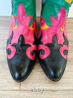 Zalo Cowgirl Boots Vtg 80's Leather Made In Spain Colorful Size 7.5 (fits 7)